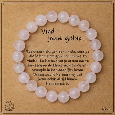 Bixorp Rozenkwarts Armband op Cadeau Kaartje - Vind jouw Geluk - 8mm / 18cm Edelsteen Kralenarmband - Inclusief Cadeau Envelop