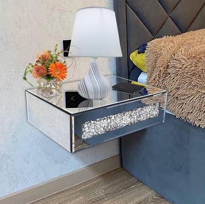 Nachtkastje - Bedtafel - Slaapkamer Opbergen - Wandmontage - Middel - Zilver