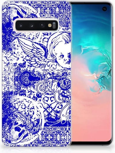 Silicone Back Case Samsung Galaxy S10 Angel Skull Blauw