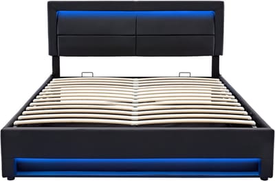 COVREO Bed 140x190 cm zwart PU met USB LED en opbergruimte zonder matras
