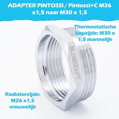Set van 2 metalen adapters voor M26 x 1,5 naar M30 x 1,5 radiator en thermostaatkop