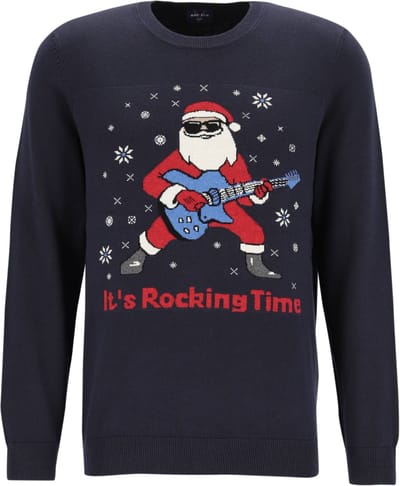 MARVELIS modern fit Kersttrui katoen - O-hals - marine blauw