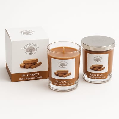 Set van 2 Palo Santo Geurkaarsen – 200 g per kaars (Ø 7 × H 10 cm) – 42 uur brandtijd – Luxe sfeerkaars in glas