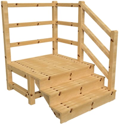 MILANO buitentrap 3 gesloten treden H54 cm - bordes L116 x B120 cm - trapleuning rechts - bordesleuning rechts en achteraan