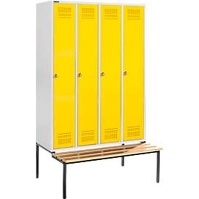 Schäfer Shop Genius Kledinglocker met zitbank, 4 compartimenten, veiligheidsdraaigrendelslot, lichtgrijs/geel