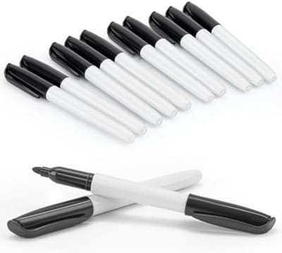 PromoHome Zwarte Niet-Magnetische Markeerstiften Set van 12 Stuks - Permanente Markers voor Whiteboard, Glas, Metaal en Meer - Fijnpunt Markeerstiften voor Kantoor, School en Thuisgebruik