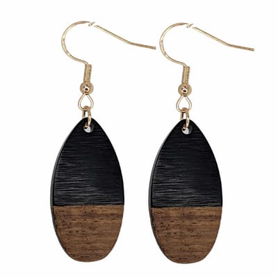 Oorbellen-Manon-Zwart-Bruin-Hout-Goudkleurig-Zilver -Charme Bijoux