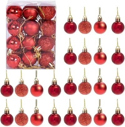 Livano Kerstballen - Kerstversiering - Plastic - Rood - 3 cm - 24 stuks