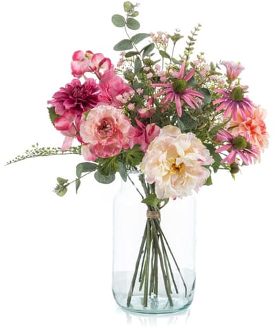 Emerald - Boeket Suzy - 65cm hoog - Roze - 15 stelen - Kunstboeket - Zijde boeket