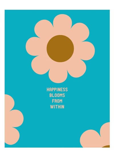 HappyBook - Notitieboek - Bloem - Blauw - Quote - Happiness - Gelijnd - Softcover - Elastiek - Werk - Studie - Dagboek - School - Cadeau - Busienss Notebook - Schrijven maakt je blij - Luxe papier met lijntjes - Vrolijk notieboek - Schrijfboek - Blok