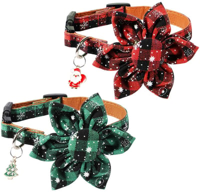 Allecto - Kerst Halsband voor Honden en Katten - Verstelbaar en Afneembaar - Groen en Rood - Met Hanger en Sneeuwvlok - Geschikt voor Medium en Lar...