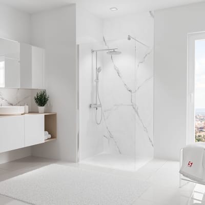 douche-achterwand, Decowanden.nl | DecoDesign Softtouch, steen marmer Bianco,  100x255 cm, wanddecoratie - muurdecoratie - badkamer wandpanelen - muurbekleding EP19010254 883