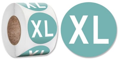 Maat stickers XL op rol - 500 ronde stickers - 25MM - labelen items/kleding