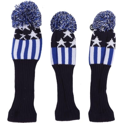 Housse Tricotée en Laine pour Tête de Club de Golf en Bois No.1 3 5 3 Housses dans 1 Jeu Blue White