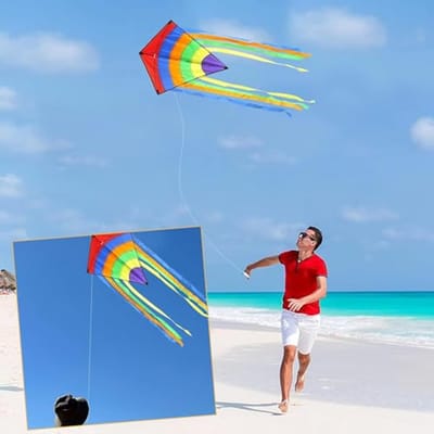 Kleurrijke Deltastuntvlieger voor Kinderen en Volwassenen - 73x65 cm met Lange Staarten