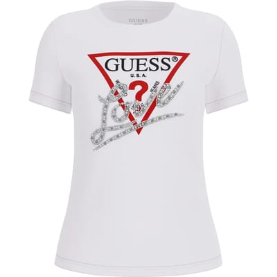 GUESS Ss Cn Pearls Love Tr Pure White Maat: XS | Tops Outlet | Dames | Wit