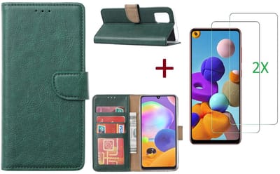Hoesje Geschikt Voor Samsung Galaxy A21S Hoesje Groen / 2X glas Screenprotector