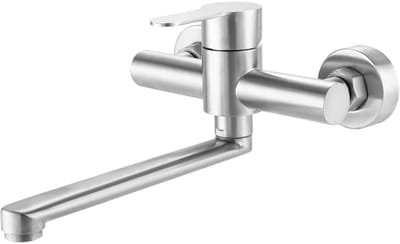 GELLDG Wandkraan - Geborstelde afwerking - Eénhendel voor het mengen van warm en koud water - 360° draaibare arm - Roestvrijstalen kraan - Geschikt voor keukens en badkamers - 23 cm