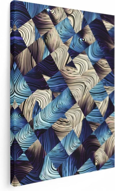 Artaza Canvas Schilderij Geometrische Wanddecoratie - 30x40 cm - Klein - Muurdecoratie Abstract - Canvas Schilderij Woonkamer - Kamer Accessoires Blauw