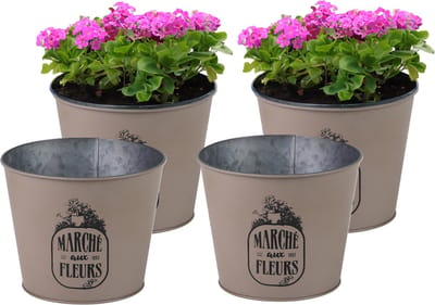 Sunnydays /plantenpot/bloempot - 4x - zink - taupe - D17 x H14 cm
