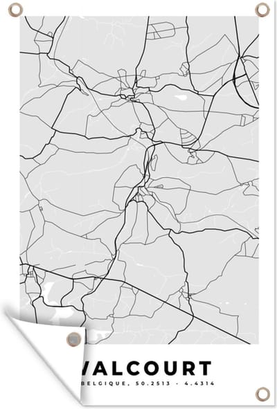Muurdecoratie Stadskaart – Plattegrond – België – Zwart Wit – Walcourt – Kaart - 120x180 cm - Tuinposter - Tuindoek