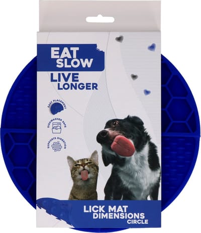 Eat Slow Live Longer Likmat Cirkel – Ø21 cm – Snuffelmat Honden en Katten – Anti-schrok Mat – Slowfeeder – Afleiding – Honden en Katten - 100% Siliconen – Vaatwasserbestendig – Voerpuzzel Kat - Blauw
