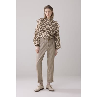 Summum Woman Trousers Linen Blend Twill Khaki Size: 46 | Formal pants Outlet | Dames | Bruin