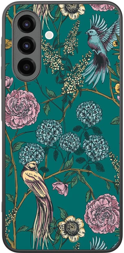 Hoesje geschikt voor Samsung Galaxy A26 - Vogels Japanse bloemen - TPU Hard Case Backcover - Groen - Mooie Telefoonhoesjes