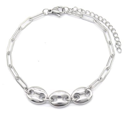 Armband Dames - Bedels Ovaal - RVS - Lengte 16-20 cm - Zilverkleurig