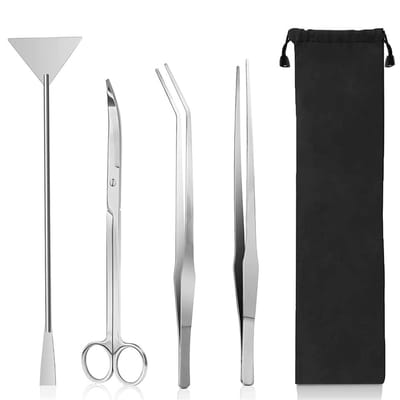 QTTVBTNA -4-in-1 Aquascaping en Aquarium Set - Aquascape tool - Aquarium accessoires - Aquarium reinigingsset - Aquarium set voor plantenverzorging - Met Aquarium Schaar, Aquarium Pincetten en Aquarium Spatel - Voor Aquascaping en Aquarium Planten
