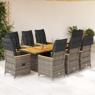 vidaXL 9-delige Tuinset met kussens poly rattan grijs