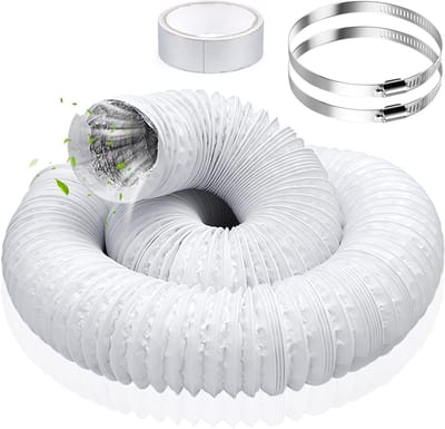 Flexibele Afvoerslang 125/127 mm, 3 m Aluminium PVC Ventilatiebuis met 2 Slangklemmen voor Airconditioning en Wasdroger