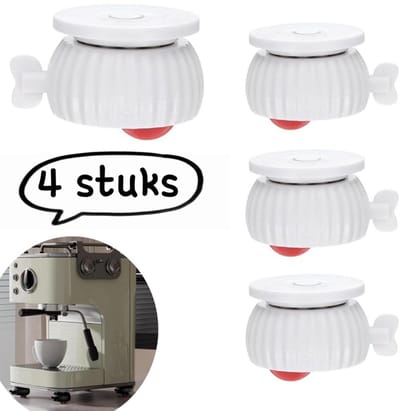 Set van 4 - Zelfklevende wielen - Kogelgelagerde wielen, Boorvrij meubilair - Nachtkastje met dragende wielen, Verplaatsbare basis met remmen, Stille wielen - Wit