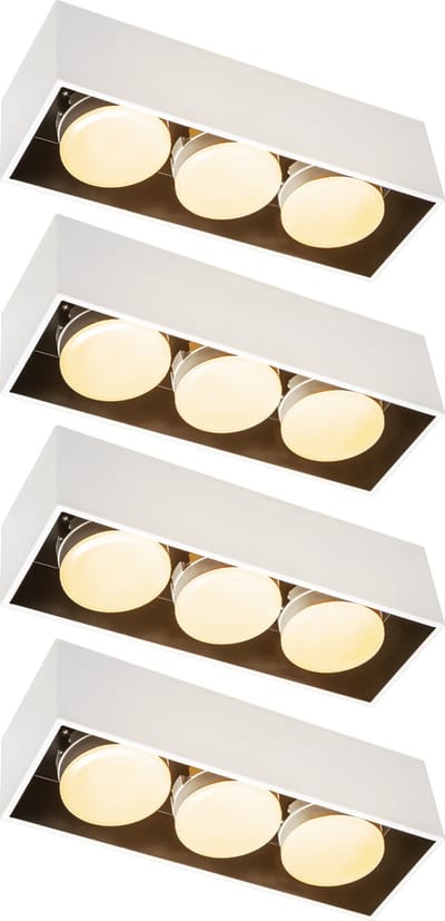 Cube Plafondlamp met 3 lichtpunten - Draaibaar licht - Staal - 30 x 8 cm - GX53 - Wit - 4PACK - Plafonniere - Plafonnieres - Plafoniere slaapkamer - Plafondlampen - Badkamerlamp - Plafond lamp