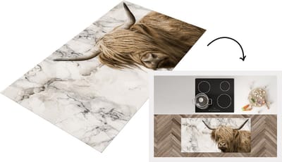 Keukenloper - Loper keuken - Schotse hooglander - Dieren - Marmer - 120x60 cm - Keukenloper vinyl