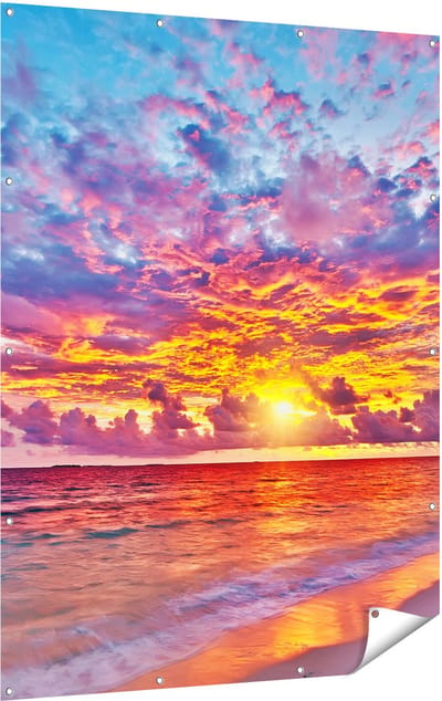 Gards Tuinposter Zonsondergang op het Strand in de Malediven - 120x160 cm - Tuindoek - Tuindecoratie - Wanddecoratie buiten - Tuinschilderij