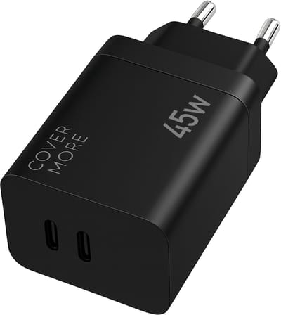 45w usb C power adapter met 2 poorten - Snellader - Usb C oplader - Dynamisch vermogen tot 45 watt - Super fast en quick charge - Voor smartphone, tablet, laptop snelladen met usb C poort