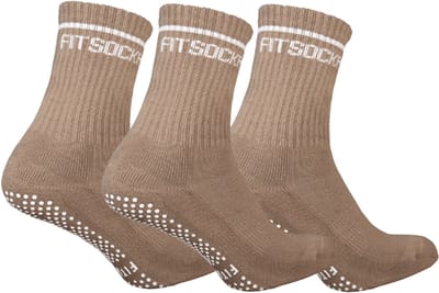 FitSockr Gripsokken Balance - Grip Sokken Pilates 3 Paar - Antislip Sokken Dames - Sportsokken met grip - Grip socks - Bruin- maat 32/36