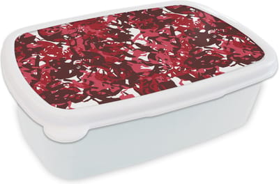 Broodtrommel Wit - Lunchbox - Brooddoos - Patroon - Jungle - Rood - 18x12x6 cm - Volwassenen