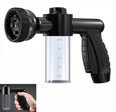 Tuinslangsproeier - Broespistool met Softgrip -Waterpistool met zeepdispenser - Draaibare sproeier - 8 sproeistanden - Verwijdert vlekken - Geschikt voor het wassen van de auto, het douchen van huisdieren en het besproeien van de tuin - Zwart