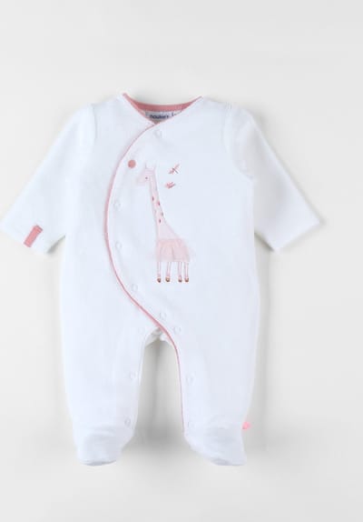 Noukie's - Pyjama - Fluweel - Meisjes - Ecru / lichtroze - Giraf - 3 maand 62