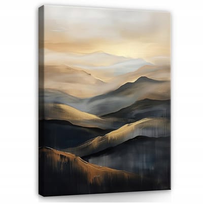 WALLARENA - Canvas schilderij - 100x70 cm - abstracte kunst in goud en zwart voor slaapkamer en woonkamer