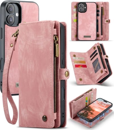CaseMe Hoesje - Geschikt voor iPhone 16 Plus Hoesje - CaseMe 008 2-in-1 Book Case & Back Cover met Portemonnee - Roze