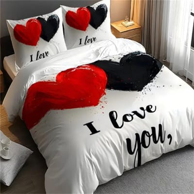 3D Liefde Hart Design Dekbedovertrek Set, 100% Polyester, Abstract Patroon, Zacht Geschuurd Stof voor Alle Seizoenen, Digitale Beddengoedset EU Twin135x200cm black