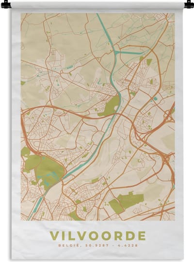 Wandkleed - Wanddoek - Plattegrond - Stadskaart - Vintage - Vilvoorde - Kaart - 120x180 cm - Wandtapijt