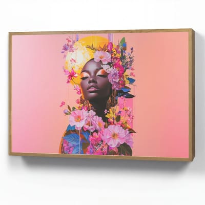Wandlamp 90x60 cm - Oplaadbaar - Kleurrijk - Bloemen - Vrouw - Zon - Wandlampen binnen woonkamer - Slaapkamer lamp - Decoratieve nachtlamp - Vloerlamp draadloos