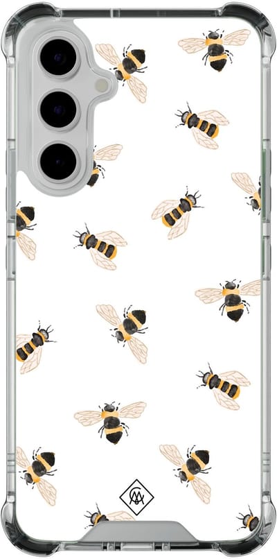 Casimoda® hoesje - Geschikt voor Samsung Galaxy A54 - Bee Happy - Shockproof case - Extra sterk - TPU/polycarbonaat - Bruin/beige, Transparant