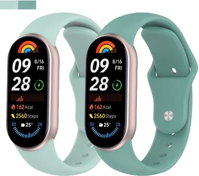 Stravo 2-Pack Siliconen bandjes Geschikt voor Xiaomi Smart Band 10 (Xiaomi Mi Band 10) / Xiaomi Smart Band 9 (Xiaomi Mi Band 9) / Xiaomi Smart Band 8 (Xiaomi Mi Band 8) - 2-pack Klassiek Sportief Siliconen Horlogebandje - Groen + Mistblauw