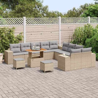 vidaXL - Tuinbank - Set - 13 - st - Beige - en - Lichtgrijs - poly - rattan