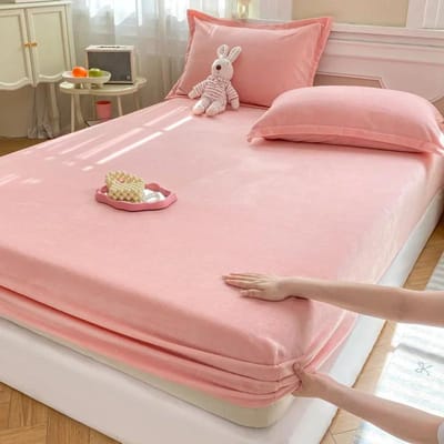 Drap-housse chaud pour l'automne et l'hiver en flanelle, doux et confortable, pour lit queen size, housse de matelas épaisse en polaire corail, drap de lit en peluche 2xPillowcase48x74cm brown